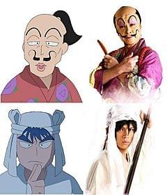「忍たま乱太郎」で特殊メイク姿を披露する鹿賀丈史(上)と山本裕典「忍たま乱太郎」
