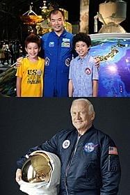 本人役で出演する宇宙飛行士の野口聡一氏とバズ・オルドリン氏「宇宙兄弟」