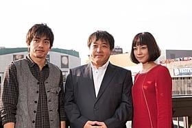 モントリオール入りした(左から)青柳翔、錦織良成監督、伊藤歩「渾身 KON-SHIN」