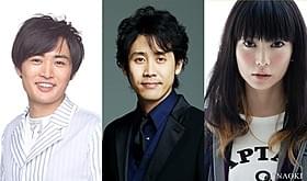 「青天の霹靂」のメガホンをとる劇団ひとり、 主演の大泉洋とヒロインの柴咲コウ(左から)「青天の霹靂」