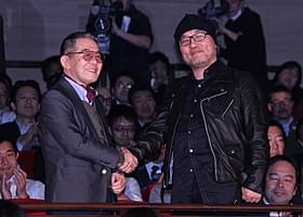 固い握手を交わしたモンキー・パンチ氏と青山剛昌氏「ルパン三世」