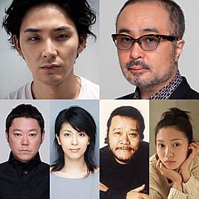 松尾スズキ監督(上段右)に結集した(上段左から) 松田龍平、二階堂ふみ、西田敏行、松たか子、阿部サダヲ「ジヌよさらば かむろば村へ」