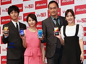 会見に出席した(左から)松坂桃李、 堀北真希、渡辺謙、石原さとみ「許されざる者」