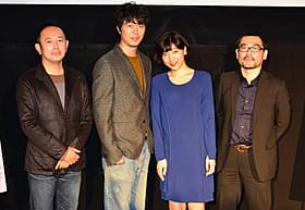 ティーチインに臨んだ(左から)足立紳、 新井浩文、安藤サクラ、武正晴監督「百円の恋」