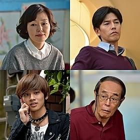 (左上から時計回りに)出演する小林聡美、要潤、 志賀廣太郎、北村匠海「あやしい彼女」