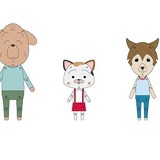 左から友蔵（イヌ）、まる子（ネコ）、アンドレア（イタリアンオオカミ）