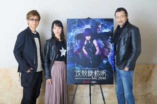 キャストインタビュー写真。左から、山寺宏一、田中敦子、大塚明夫