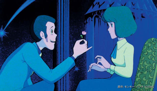 日本画 ロマンティックなシーンのルパンとクラリス A4 ルパン三世 カリオストロの城』のルパン＆クラリスが浮世絵に