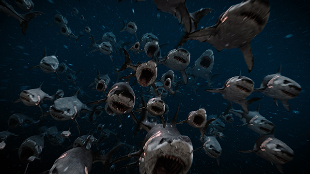 【SNSで大バズり！】「温泉シャーク」サメに襲われる人間たちをとらえた場面写真＆クセ強めなキャラクター写真披露 - 画像1