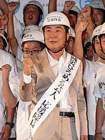 「減災」をアピールする桂三枝