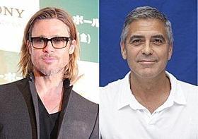 舞台で共演するブラッド・ピットとジョージ・クルーニー「ミルク」