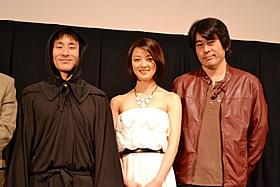 舞台挨拶に立ったなだぎ武、中越典子、渡邊世紀監督