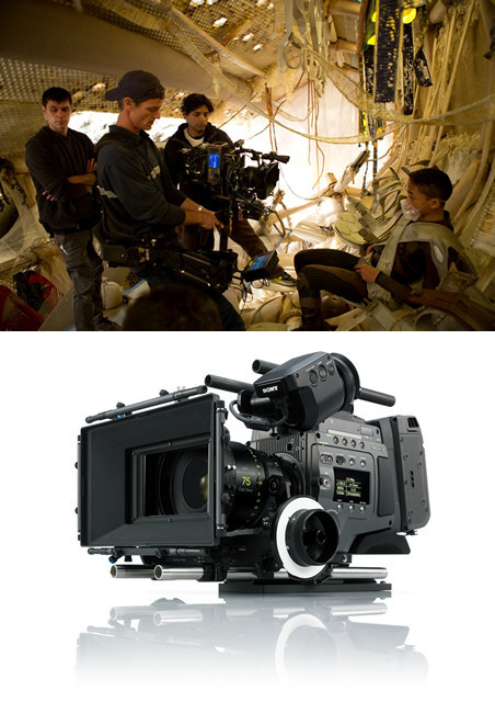 シャマラン監督の撮影風景（上）と デジタルカメラ「CineAlta F65」（下）