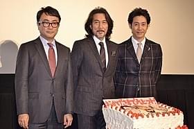 舞台挨拶に立った三谷幸喜監督、役所広司、大泉洋「清須会議」