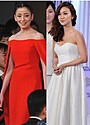 「紙の月」で共演した宮沢りえと大島優子、 紅白のドレスで登場