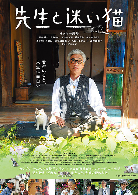 イッセー尾形、9年ぶり主演作「先生と迷い猫」10月10日公開 三毛猫と並んだポスター完成 - 画像1