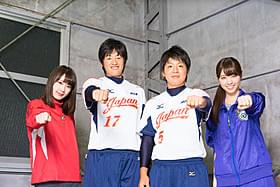 左から、高山一実(乃木坂46)、上野由岐子選手、 山本優選手、西野七瀬(乃木坂46)