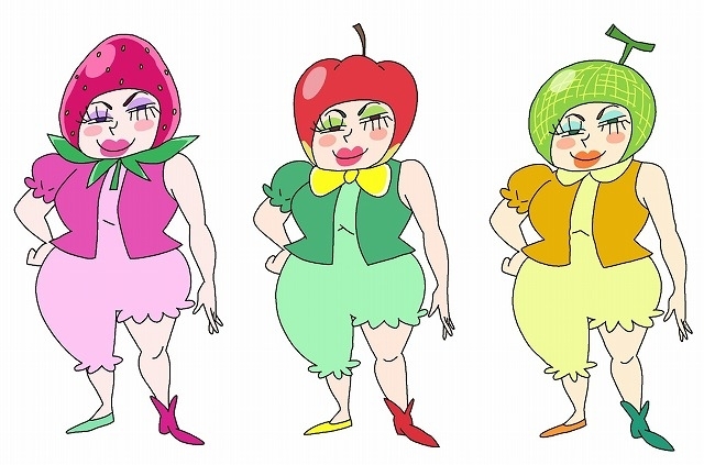 指導官のリンゴ（中央）、イチゴ（左）、メロン（右）