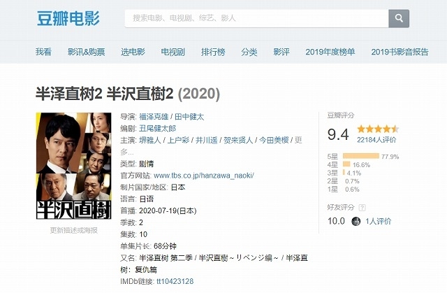 「半沢直樹」（2020年版）は中国でも高評価！