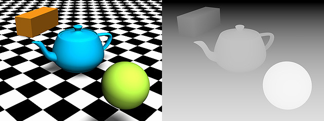 【図2＆3】元の画像（左）とそのデプスマップ（右）の例