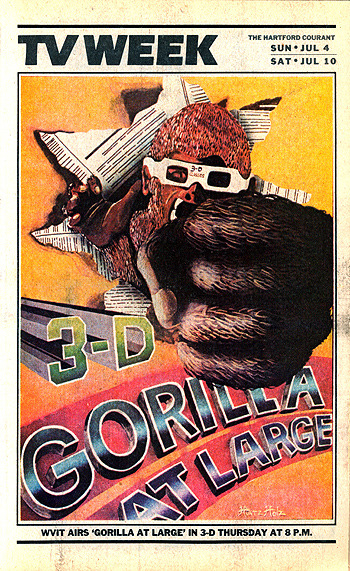 【図8】「ゴリラの復讐」の3D放送 の広告を表紙にした、米国の 雑誌「TV WEEK」(1982)