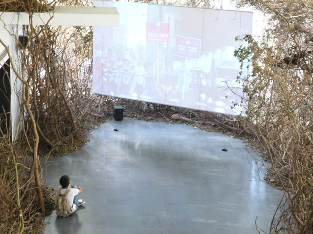 館内で「郊遊 ピクニック」の映像に見入る男性＝いずれも台北市内で9月上旬、筆者撮影