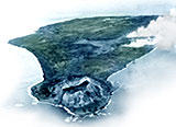 硫黄島の全体像 写真下部の山が擂鉢山
