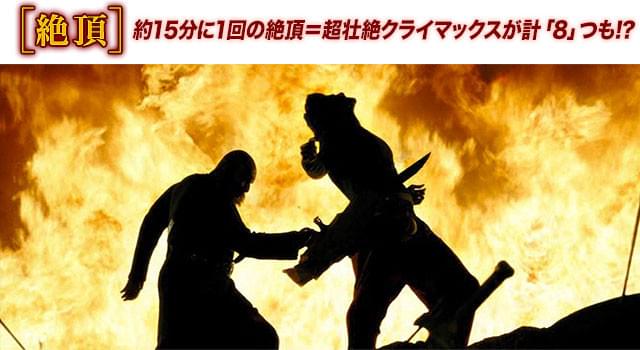 興奮をあおり立てる壮絶なクライマックスが次々と登場! 見る者の血をたぎらせる!
